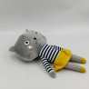 Doudou chat gris bleu jaune rayé MONOPRIX