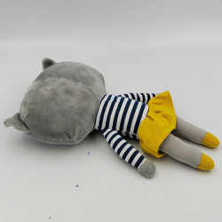 Doudou chat gris bleu jaune rayé MONOPRIX