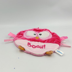 Doudou plat hibou chouette rose blanc Booh LUMINOU