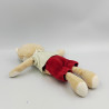 Doudou ours beige maillot rayé vert jaune short rouge SUCRE D'ORGE