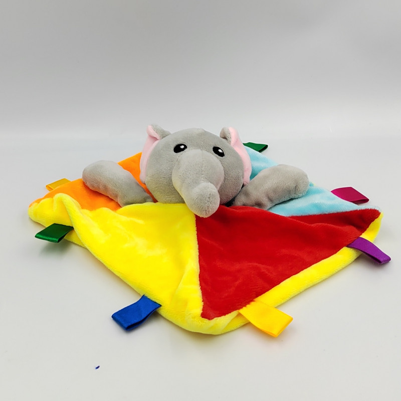 Doudou plat éléphant bleu orange rouge jaune NANJING ACTION