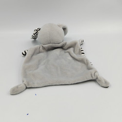 Doudou plat lapin gris blanc rayé HELLO IKKS