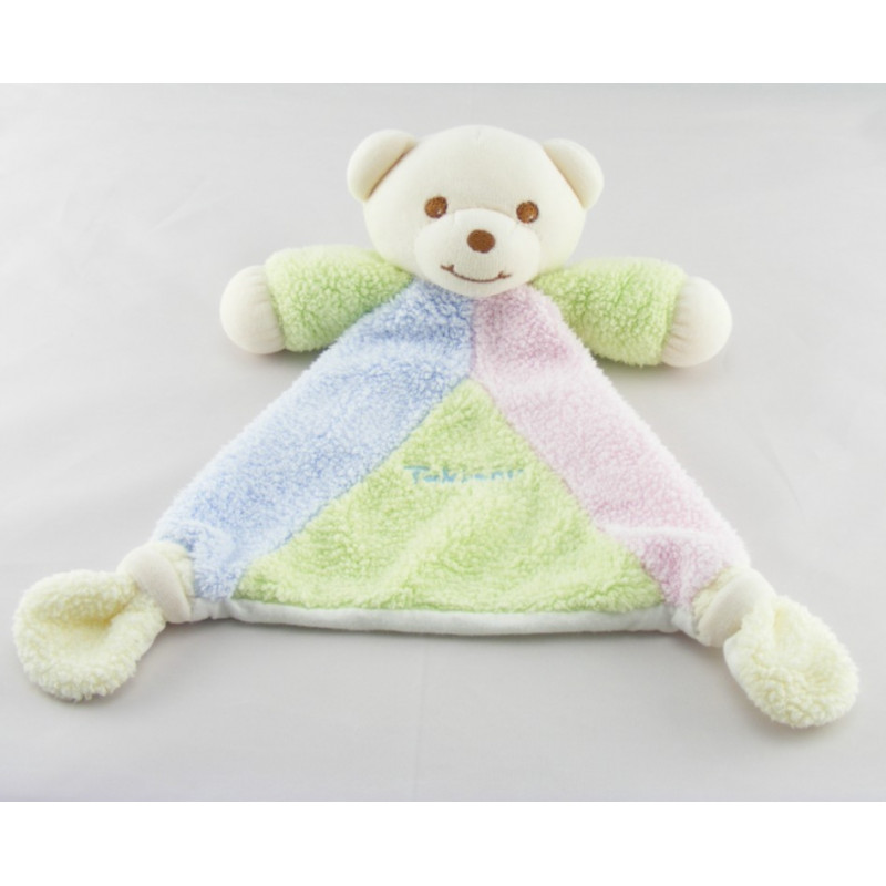 Doudou ours boule jaune rose bleu vert bonnet TAKINOU