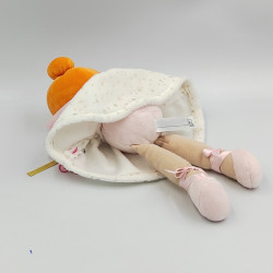 Doudou poupée robe rose blanc cheveux oranges KALOO