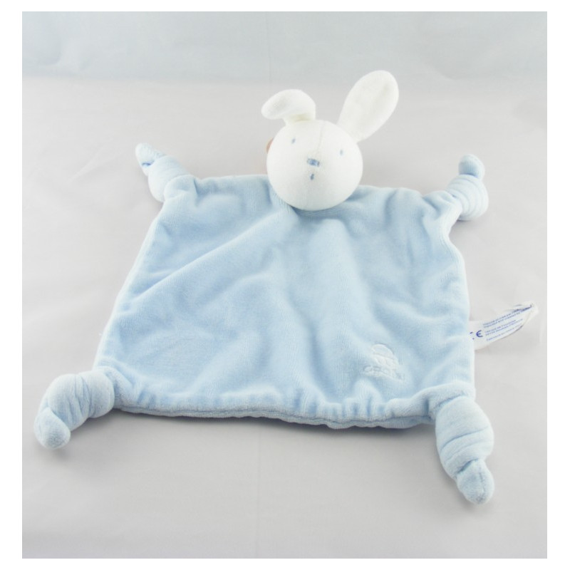 Doudou plat noeuds lapin bleu ciel OBAIBI