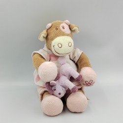 Doudou musical vache Lola Rosalie beige rose fleurs NOUKIE'S