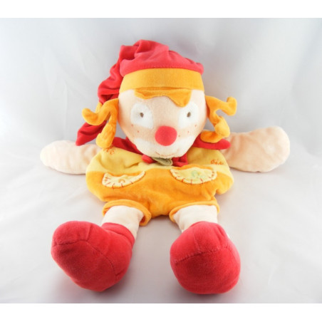 Doudou et compagnie clown orange rouge mouchoir do ré mi fa