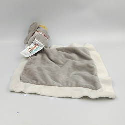 Doudou plat éléphant gris blanc Dumbo mouchoir couverture DISNEY BABY