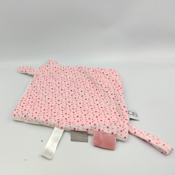 Doudou plat lapin blanc rose pois étoiles OBAIBI