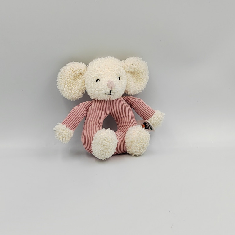 Doudou hochet souris blanche rose JELLYCAT