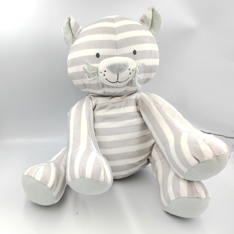 Grand doudou chat gris blanc rayé Anna et Milo NOUKIE'S NOUKIES