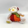 Doudou singe marron rouge orange vert rayé NICOTOY SIMBA TOYS