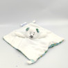 Doudou plat ours blanc bleu fleurs foulard Musti MUSTELA
