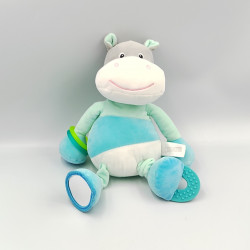 Doudou hippopotame bleu blanc hochet miroir GIPSY