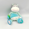 Doudou hippopotame bleu blanc hochet miroir GIPSY