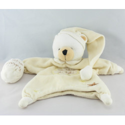 Doudou plat marionnette ours écru beige Poudre à dormir UN REVE DE BEBE