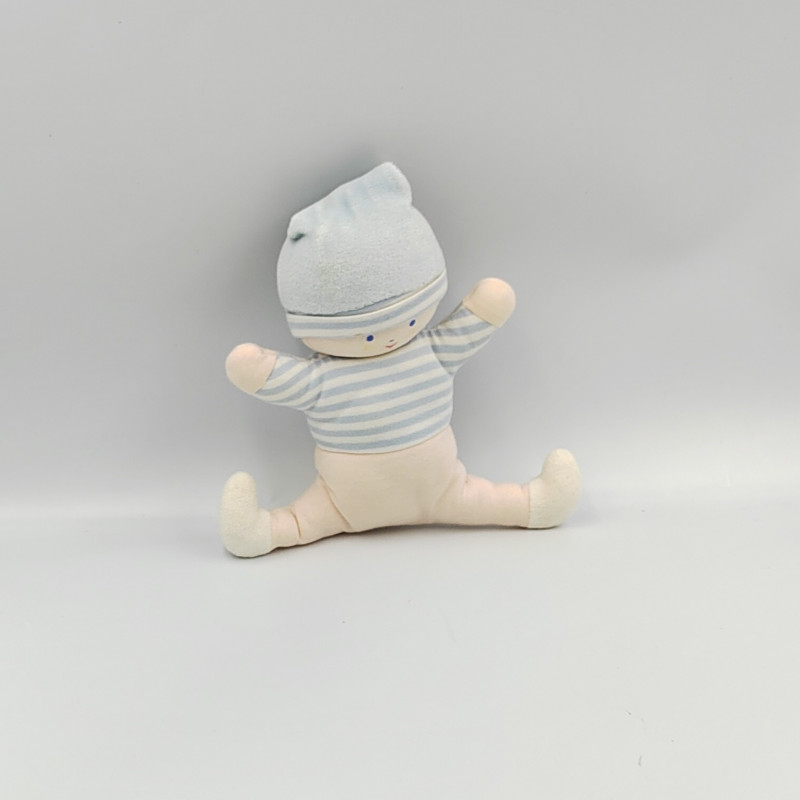 Doudou lutin garçon écru bleu rayé hochet COROLLE