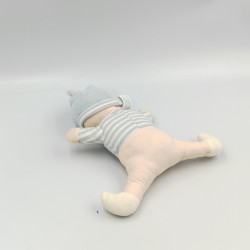 Doudou lutin garçon écru bleu rayé hochet COROLLE