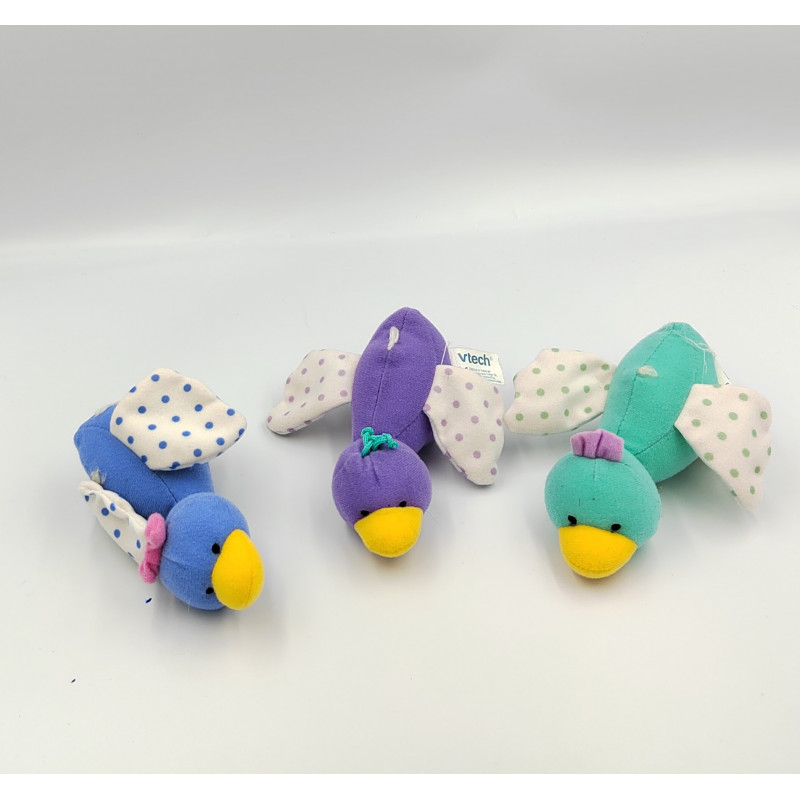 Doudou oies canards bleu violet vert pois VTECH