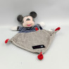Doudou plat Mickey bleu gris rouge rayé DISNEY