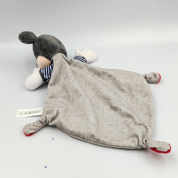 Doudou plat Mickey bleu gris rouge rayé DISNEY
