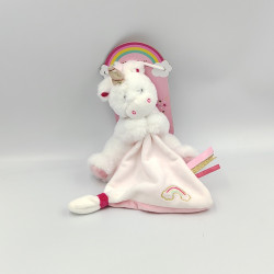 DOUDOU LICORNE BLANCHE ROSE DORÉ MOUCHOIR BABY NAT