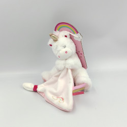 DOUDOU LICORNE BLANCHE ROSE DORÉ MOUCHOIR BABY NAT