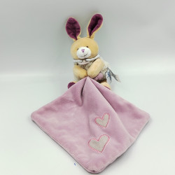 Doudou luminescent lapin rose prune beige mouchoir Lumilunes BABY NAT