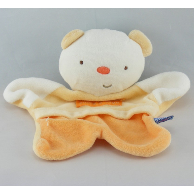 Doudou plat ours blanc orange SUCRE D'ORGE