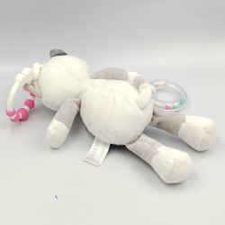Doudou chat blanc gris rose hochet SUCRE D'ORGE