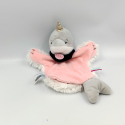 Doudou marionnette poisson corne Neskimos rose gris bleu BABY NAT