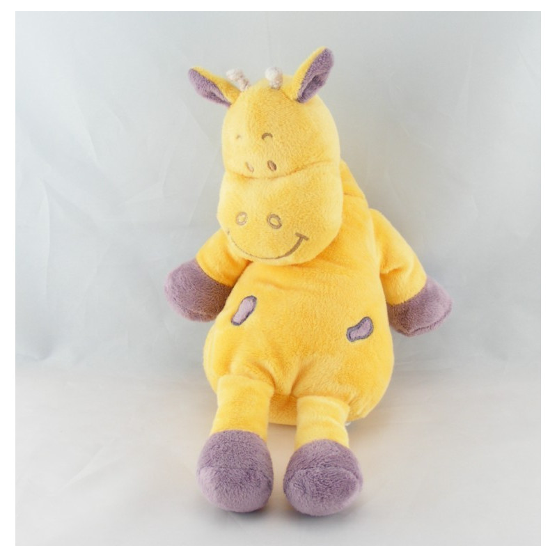 Doudou plat vache girafe jaune coeur violet INFLUX