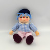 Ancienne Poupée clown nez rouge cheveux en laine tenue vichy bleu année 80 Vintage Ice Cream
