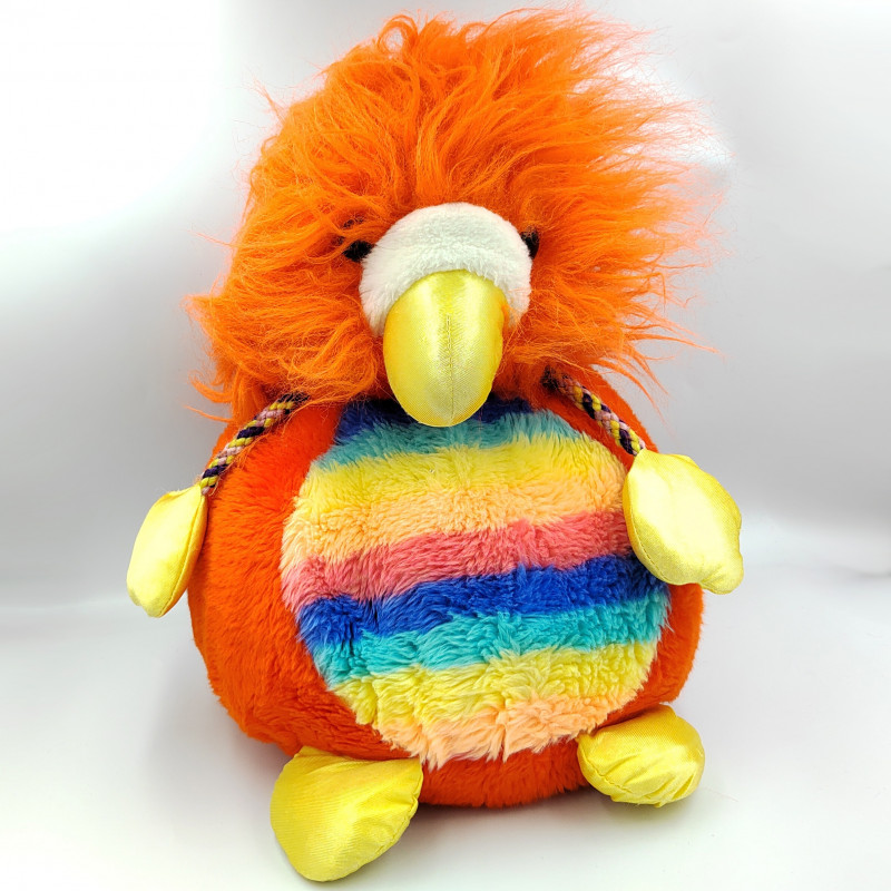 Ancienne peluche oiseau orange arc en ciel AJENA