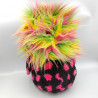 Ancienne peluche oiseau perroquet noir rose jaune vert rose fluo AJENA
