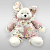 Ancienne peluche souris blanche rose fleurs tissu Vintage