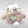 Ancienne peluche souris blanche rose fleurs tissu Vintage