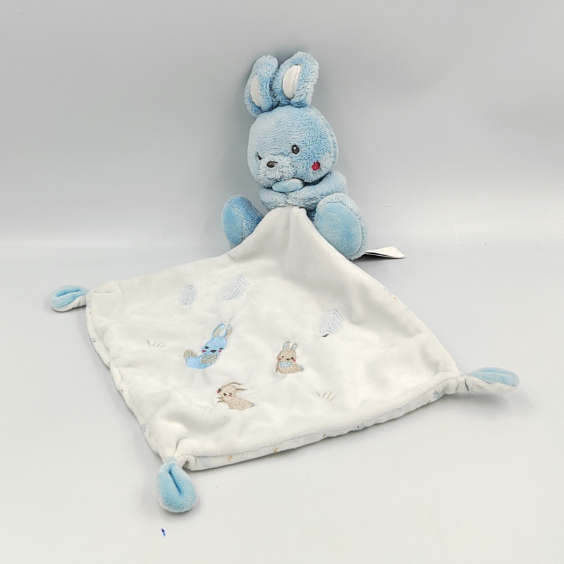DOUDOU LAPIN BEIGE MARRON BLANC MOUCHOIR TEX BABY