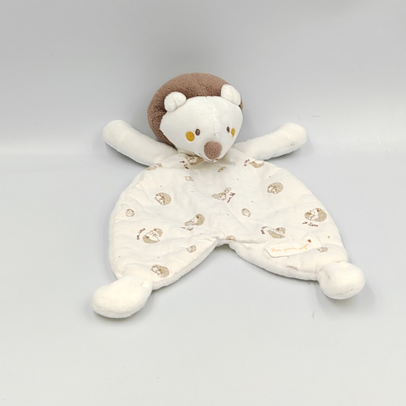 Doudou plat hérisson blanc marron SERGENT MAJOR