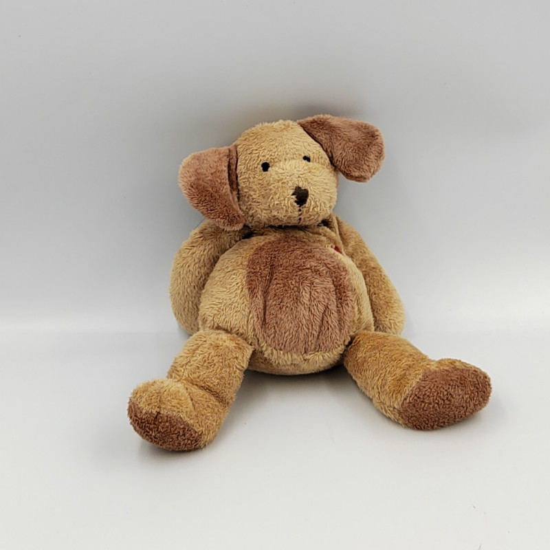 Doudou chien marron coeur rouge NICOTOY