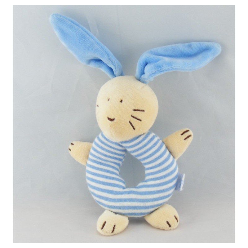 Doudou plat lapin rayé bleu JACADI