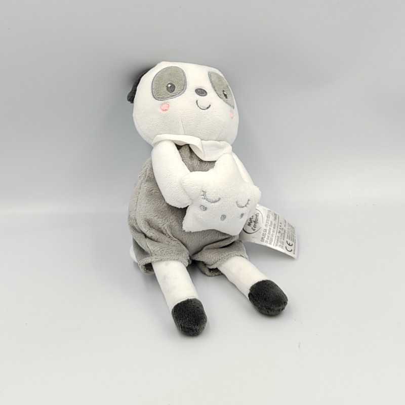 Doudou musical panda gris blanc pois gris MOTS D'ENFANTS