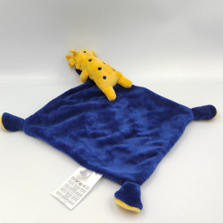 Doudou plat Girafe jaune bleu marine Bisous MOTS D'ENFANTS