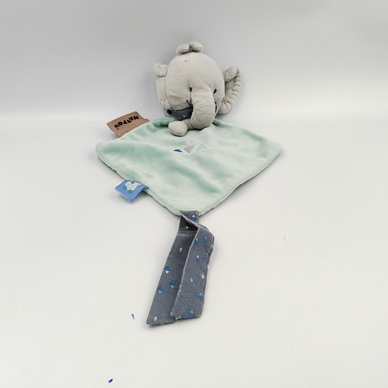 Doudou plat éléphant bleu gris Jack NATTOU
