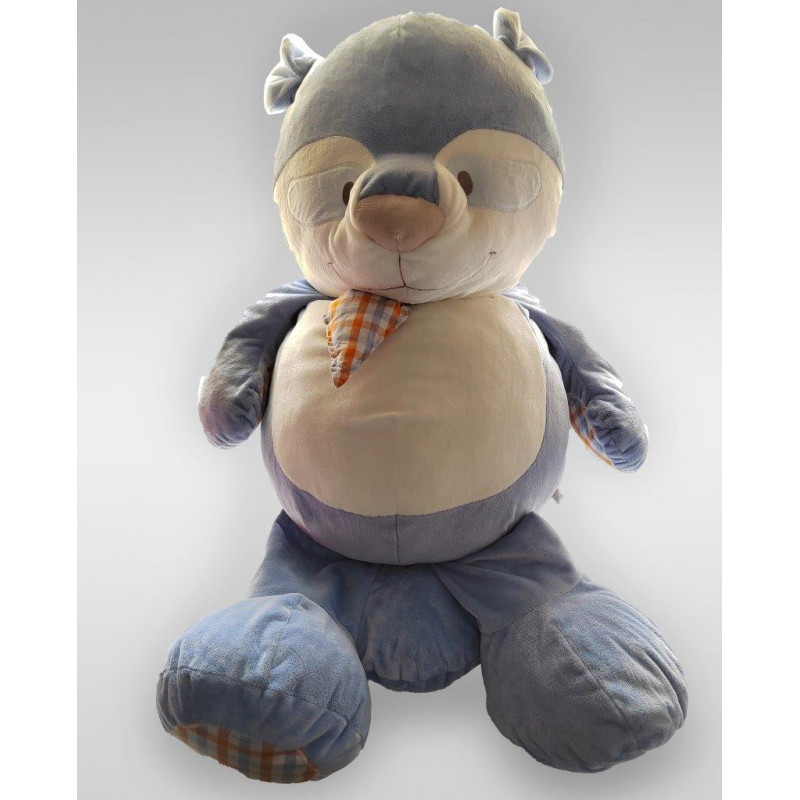 Doudou géant raton laveur bleu blanc orange William NOUKIE'S 90 cm