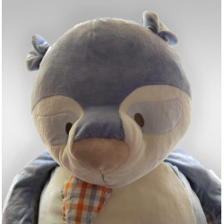 Doudou géant raton laveur bleu blanc orange William NOUKIE'S 90 cm