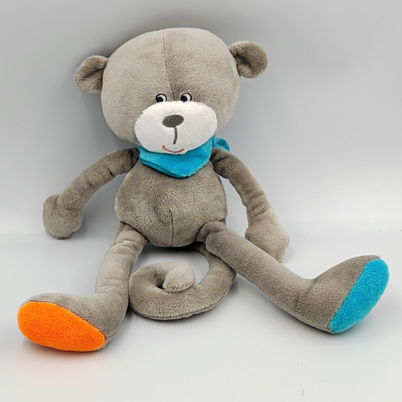 Doudou singe gris bleu orange NICOTOY