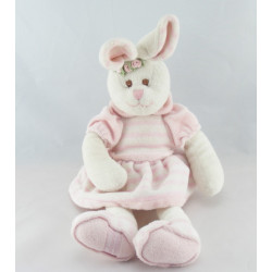 Doudou semi plat lapin rose blanc éponge BUKOWSKI