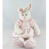 Doudou semi plat lapin rose blanc éponge BUKOWSKI