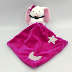 Doudou luminescent lapin blanc rose bleu mouchoir BABY NAT